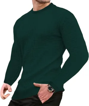 Mens Pullover Sweaters Waffle Knit Crewneck Long Sleeve Dress Sweater Casual Textured Long Sleeve Pullover Shirts