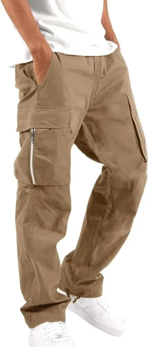 Mens Sweatpants Pants Solid Color Track Cuff Lace up Workout Pants with Pocket Trousers with Zipper Pockets