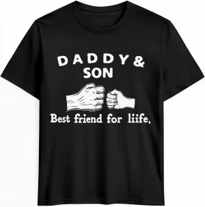 Men's T-Shirt Dad and Son Retro Hand Painted Graphic Tees Cotton Short-Sleeve Casual Tops Fit XXXXL Black White