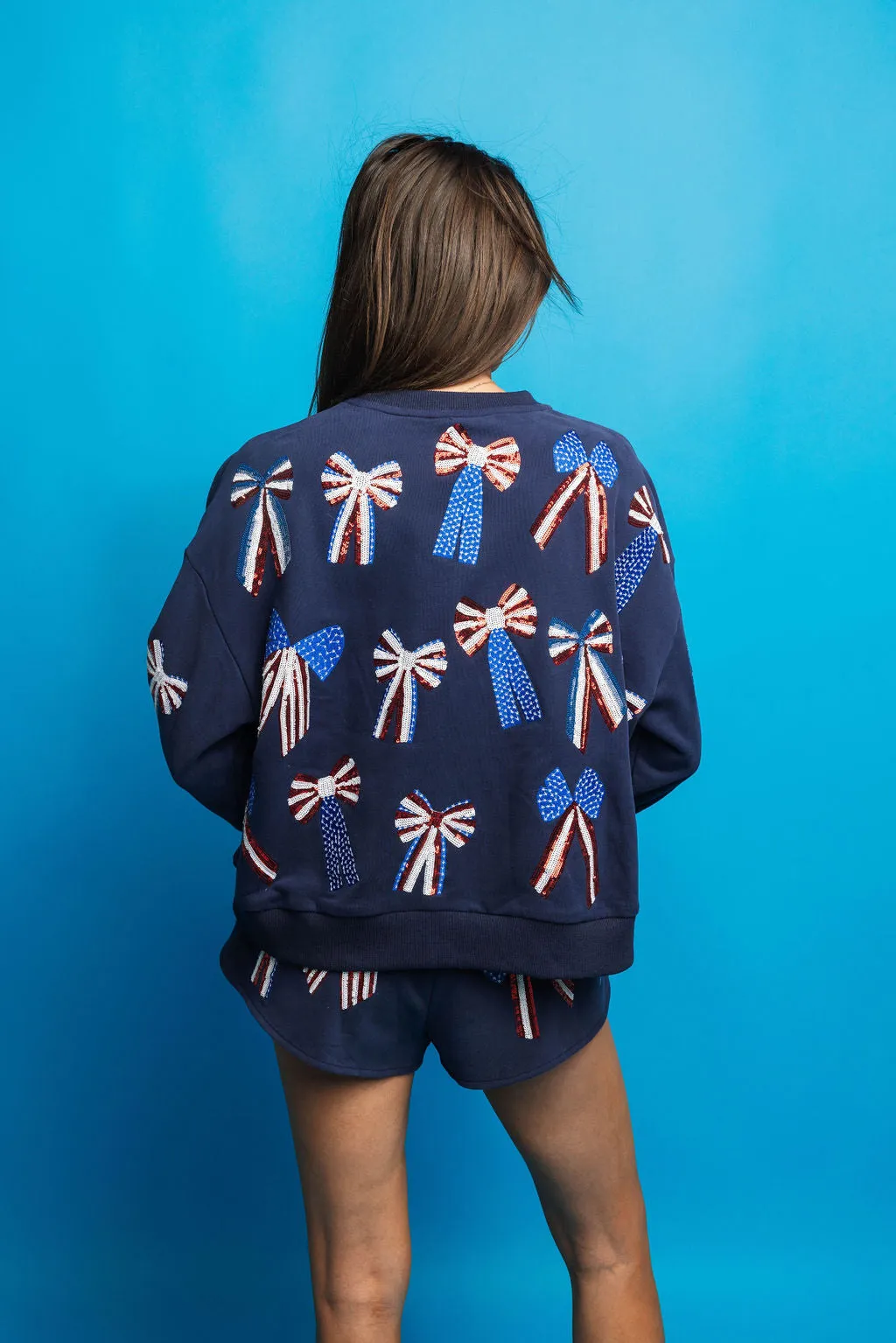 Navy, Red, White, & Blue Bow Sweatshirt- Women's