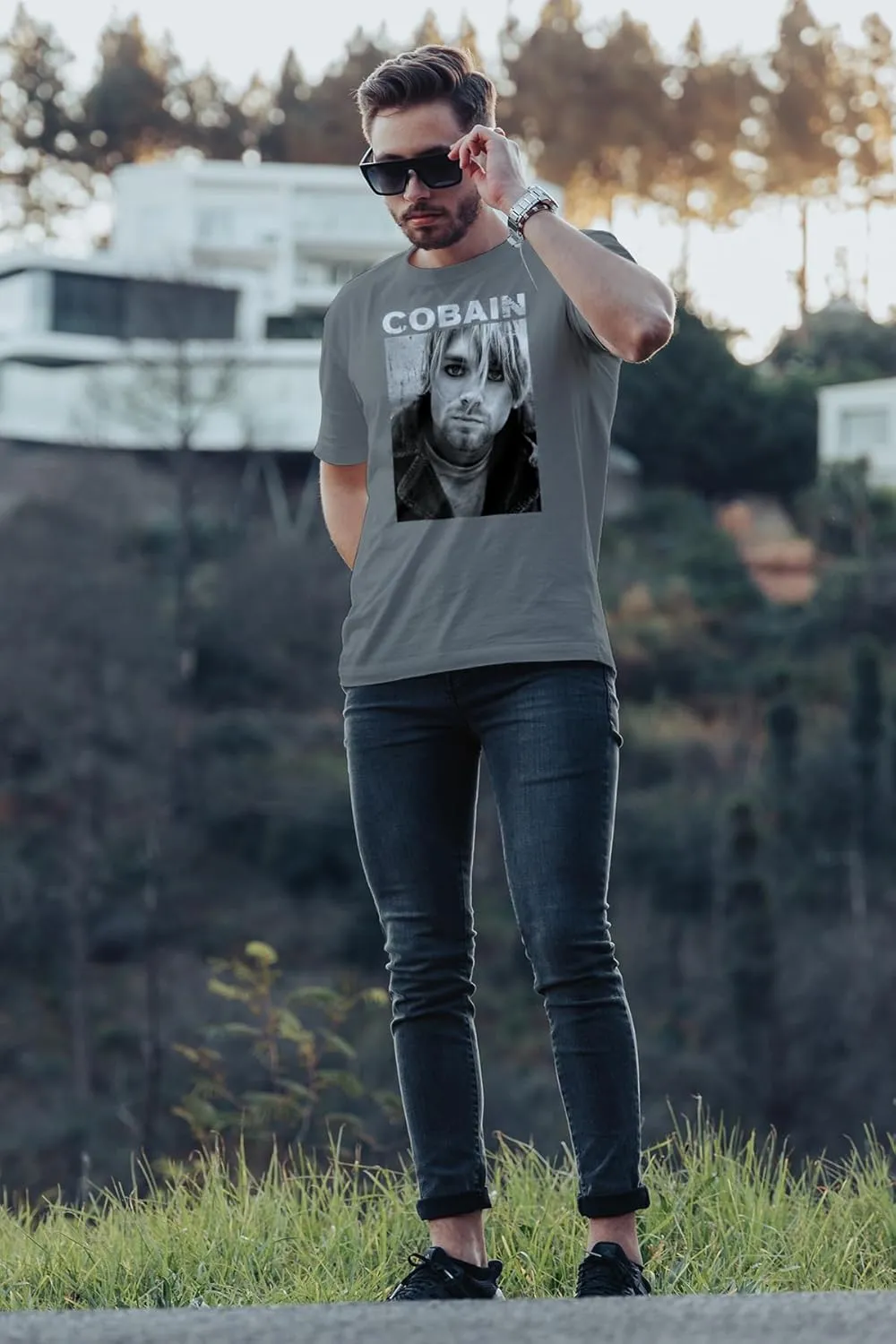 Nirvana Tshirt Kurt Cobain Photo Adult Sport Gray Short Sleeve T Shirt 90s Music Vintage Style Graphic Tees