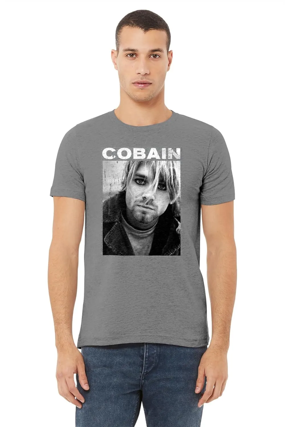 Nirvana Tshirt Kurt Cobain Photo Adult Sport Gray Short Sleeve T Shirt 90s Music Vintage Style Graphic Tees
