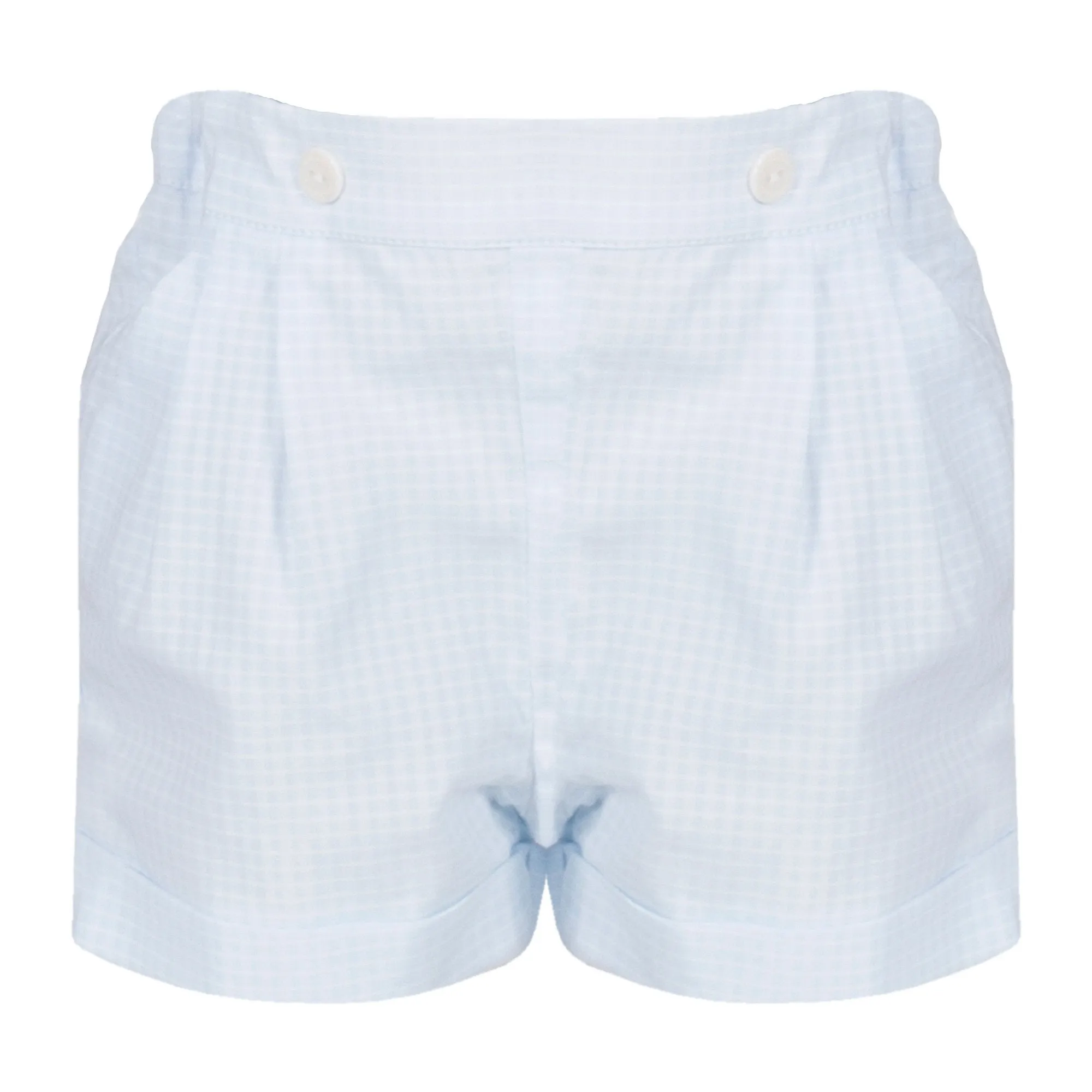 Patachou Baby Boys Collared Shirt and Shorts Set in Sky Blue Check Pattern