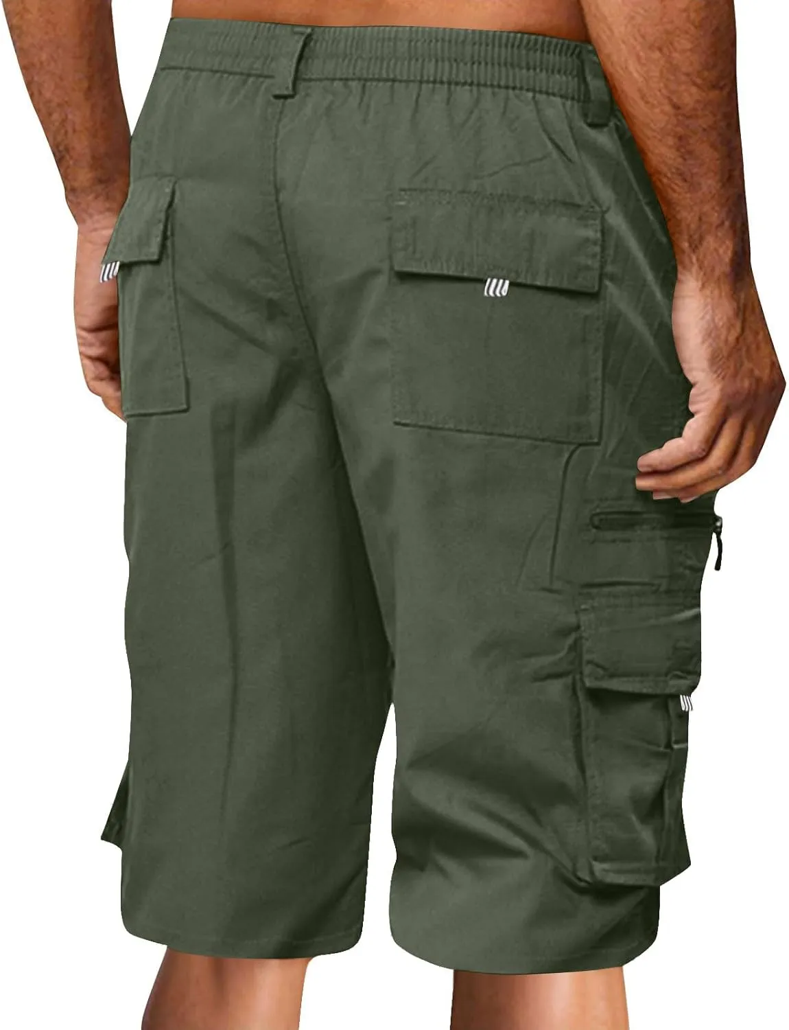 Plus Size Cargo Shorts for Men Stretch Waist Knee Length Hiking Shorts Big and Tall Bermuda Shorts with Pockets