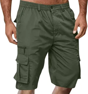 Plus Size Cargo Shorts for Men Stretch Waist Knee Length Hiking Shorts Big and Tall Bermuda Shorts with Pockets