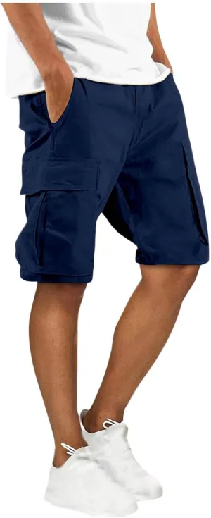 Summer Pants for Men Casual Drawstring Baggy Elastic Waist Beach Shorts Fashion Solid Loose Pockets Cargo Shorts