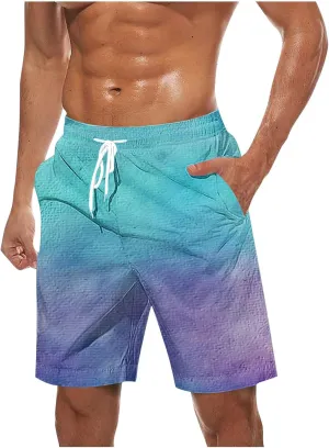 Summer Shorts for Men Gradient Lightweight Quick Dry Short Pants Hawaiian Beach Casual Crop Trouser with Pockets