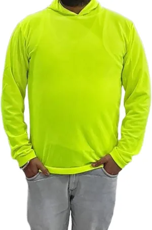 Sun Protection UPF 50  Safety Construction Work T-Shirts, High Visibility Hoodie, Polyester Long Sleeve Hooded