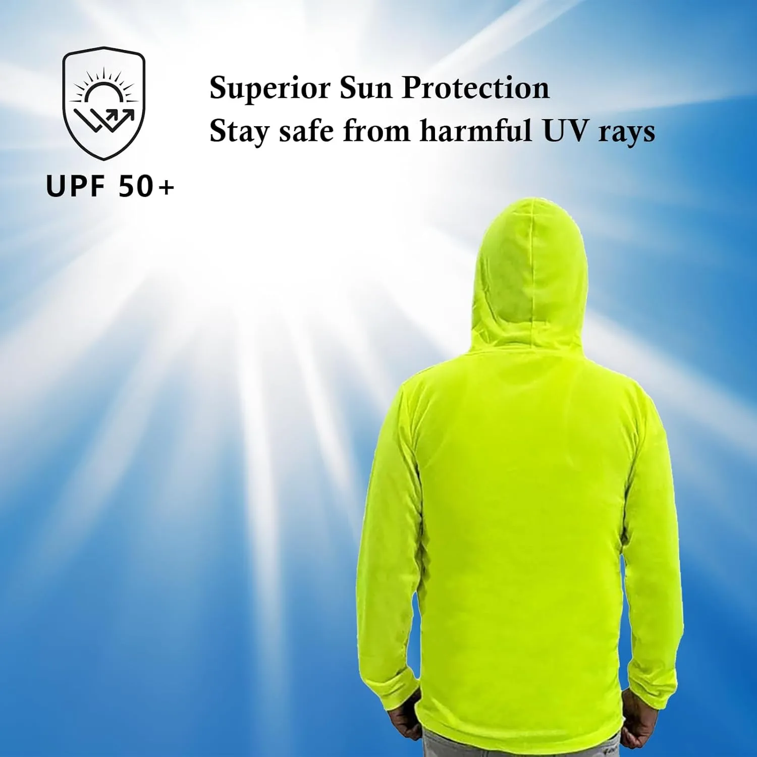 Sun Protection UPF 50  Safety Construction Work T-Shirts, High Visibility Hoodie, Polyester Long Sleeve Hooded
