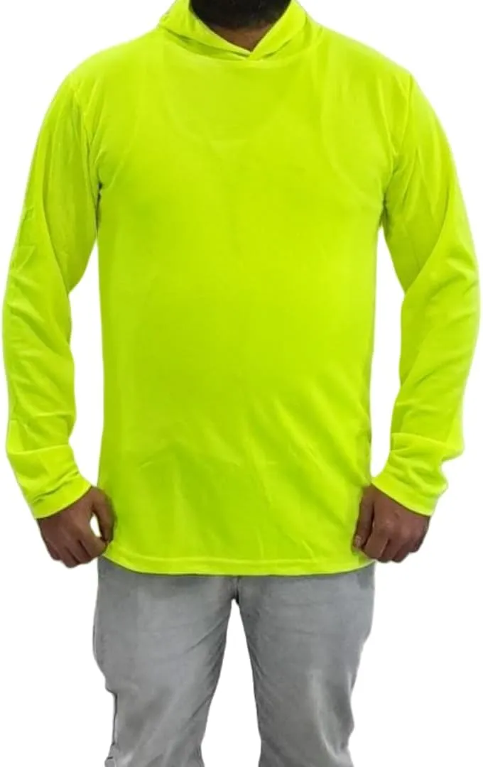 Sun Protection UPF 50  Safety Construction Work T-Shirts, High Visibility Hoodie, Polyester Long Sleeve Hooded