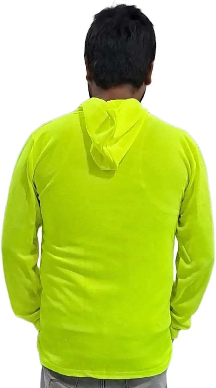 Sun Protection UPF 50  Safety Construction Work T-Shirts, High Visibility Hoodie, Polyester Long Sleeve Hooded