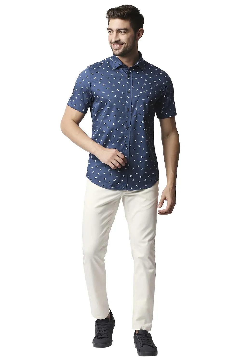 Twill Lycra Printed Halfsleeves Shirt