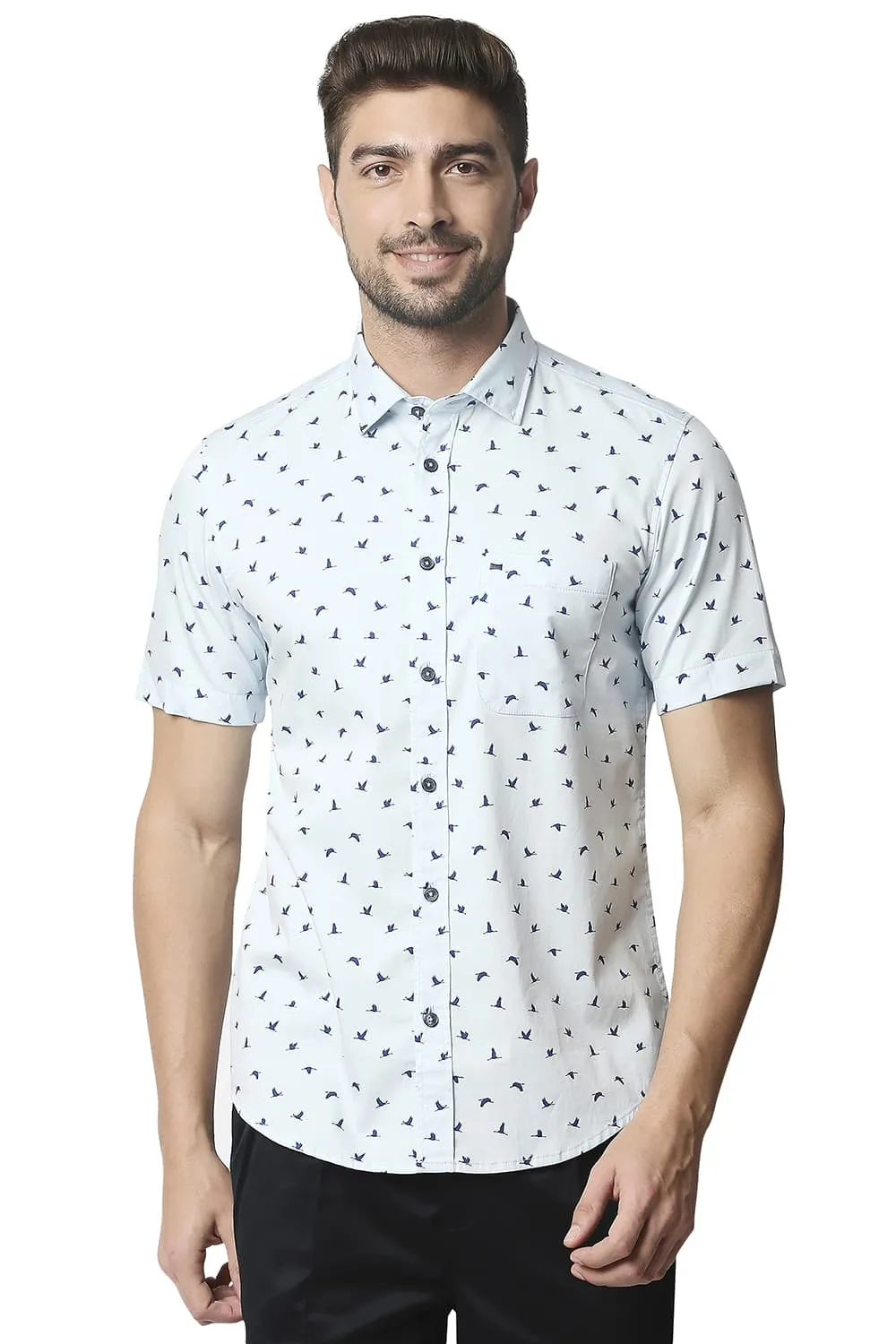 Twill Lycra Printed Halfsleeves Shirt