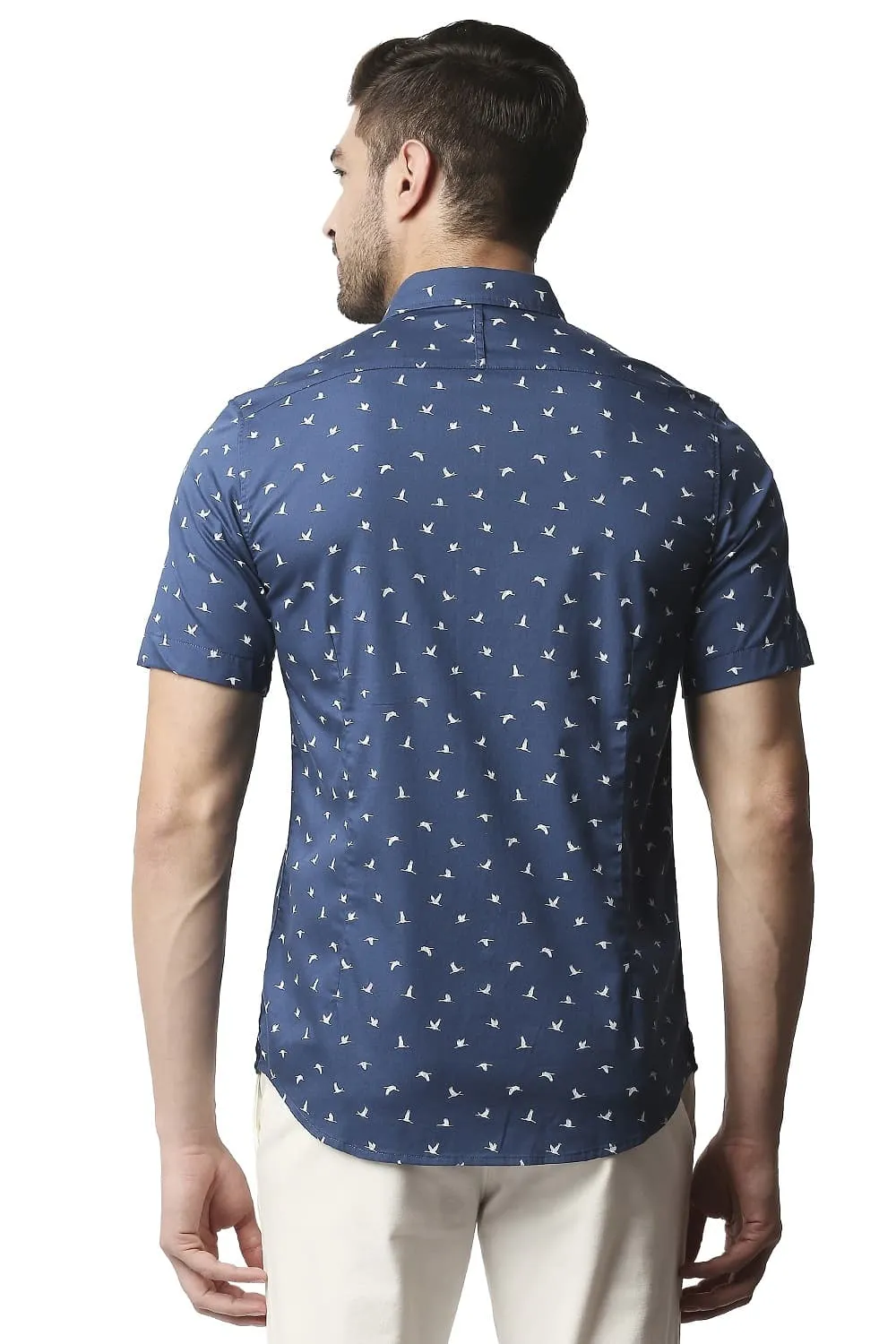 Twill Lycra Printed Halfsleeves Shirt