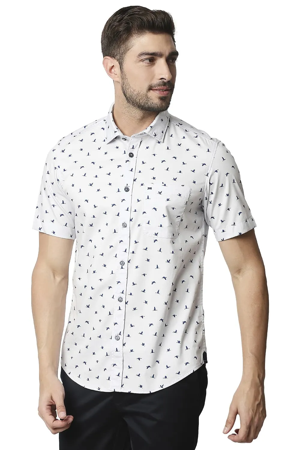 Twill Lycra Printed Halfsleeves Shirt