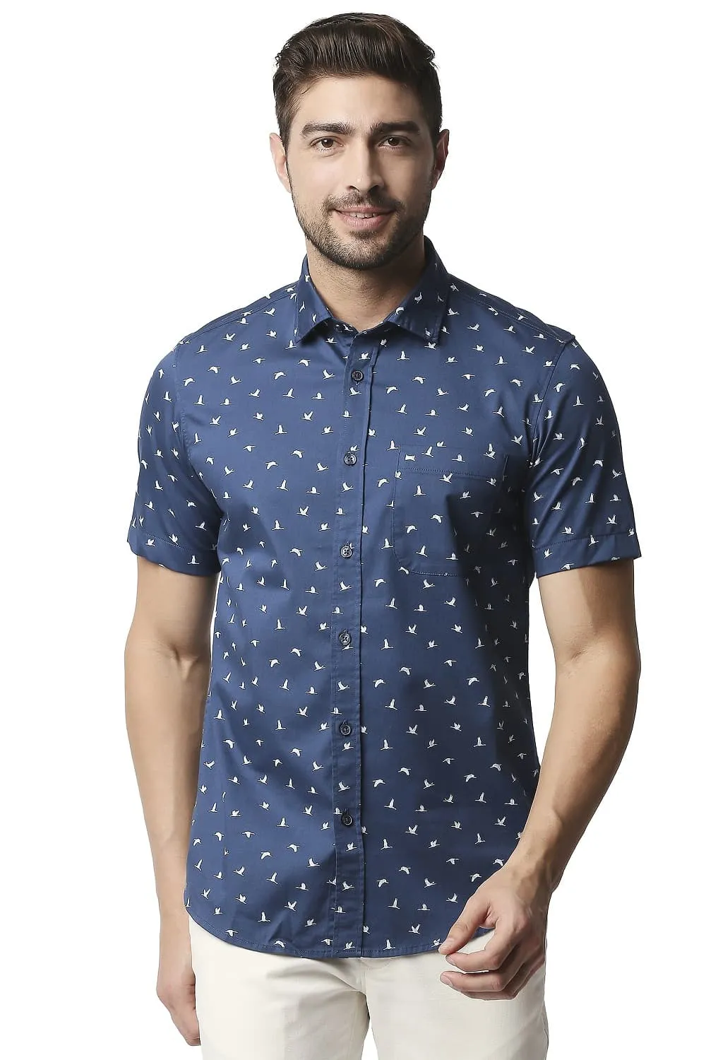 Twill Lycra Printed Halfsleeves Shirt