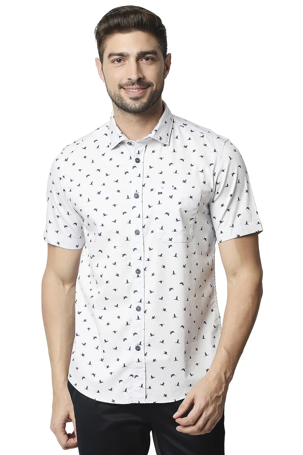Twill Lycra Printed Halfsleeves Shirt