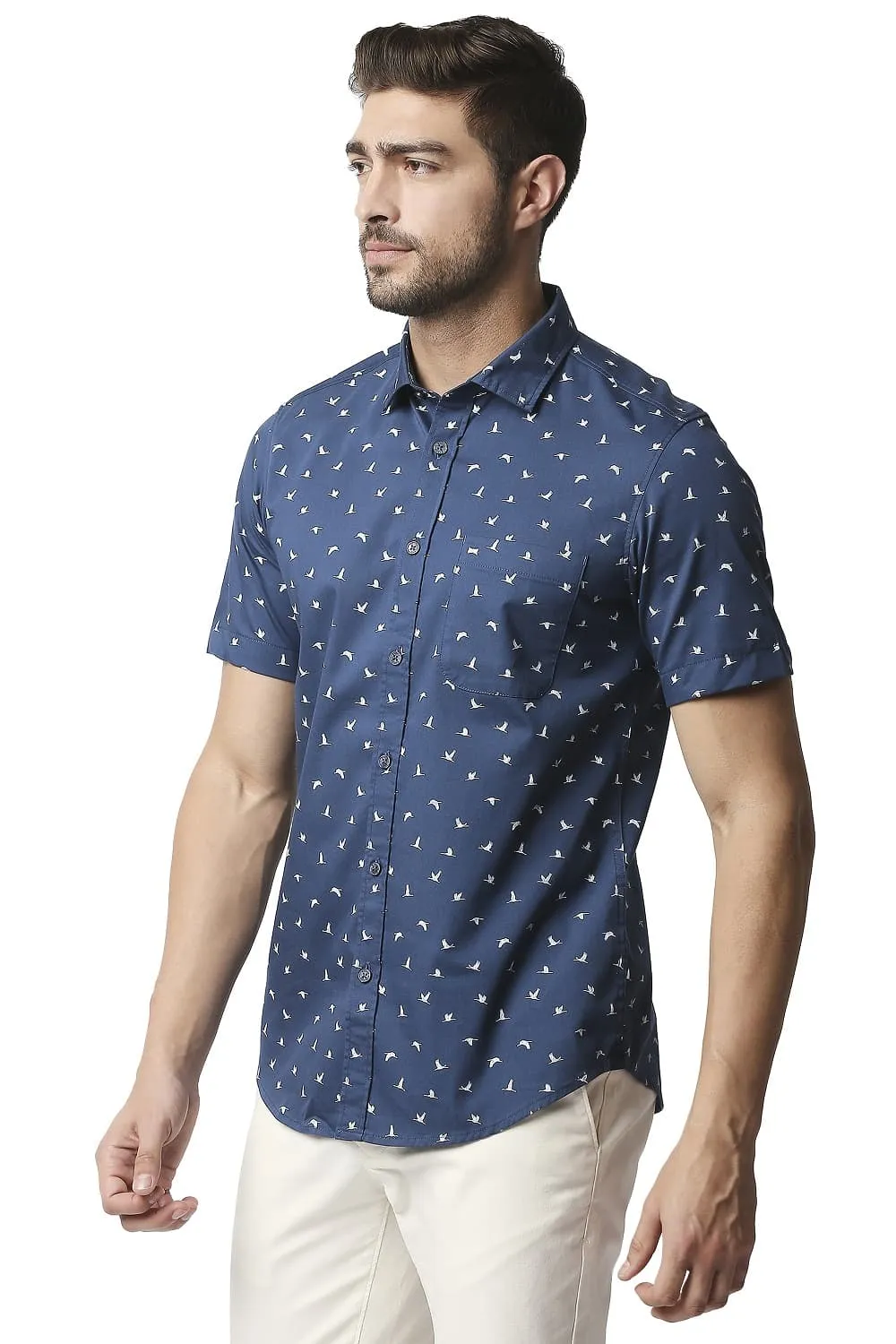 Twill Lycra Printed Halfsleeves Shirt