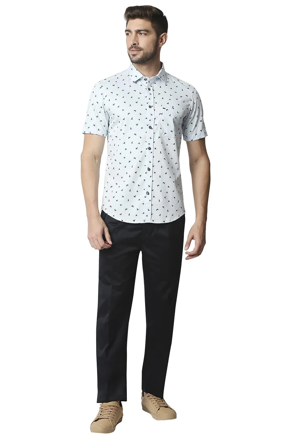 Twill Lycra Printed Halfsleeves Shirt