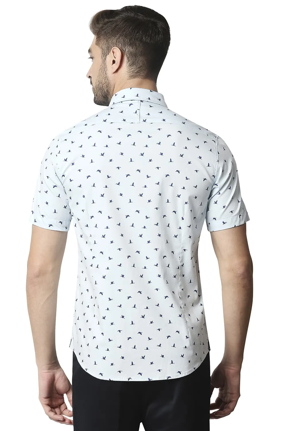 Twill Lycra Printed Halfsleeves Shirt