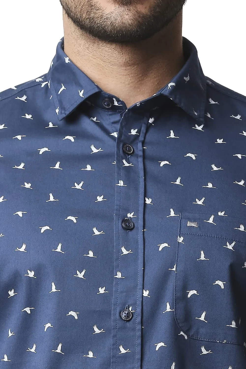 Twill Lycra Printed Halfsleeves Shirt