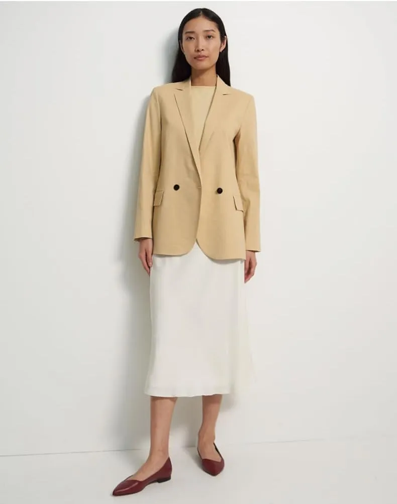 Women's Linen Blazer Notch Lapel Double Breasted Buttons Suit Coat Formal Daily