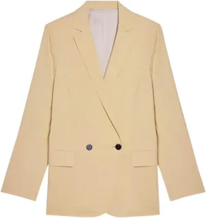 Women's Linen Blazer Notch Lapel Double Breasted Buttons Suit Coat Formal Daily