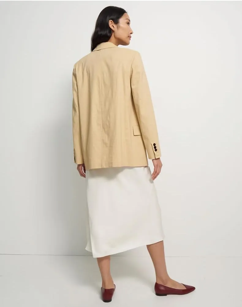 Women's Linen Blazer Notch Lapel Double Breasted Buttons Suit Coat Formal Daily