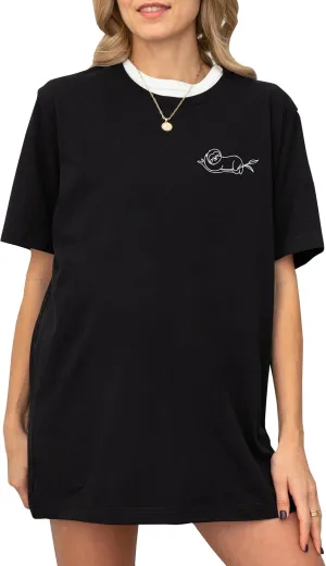 Women's Oversized T-Shirt, Black, Short Sleeve, Slot Graphic Print