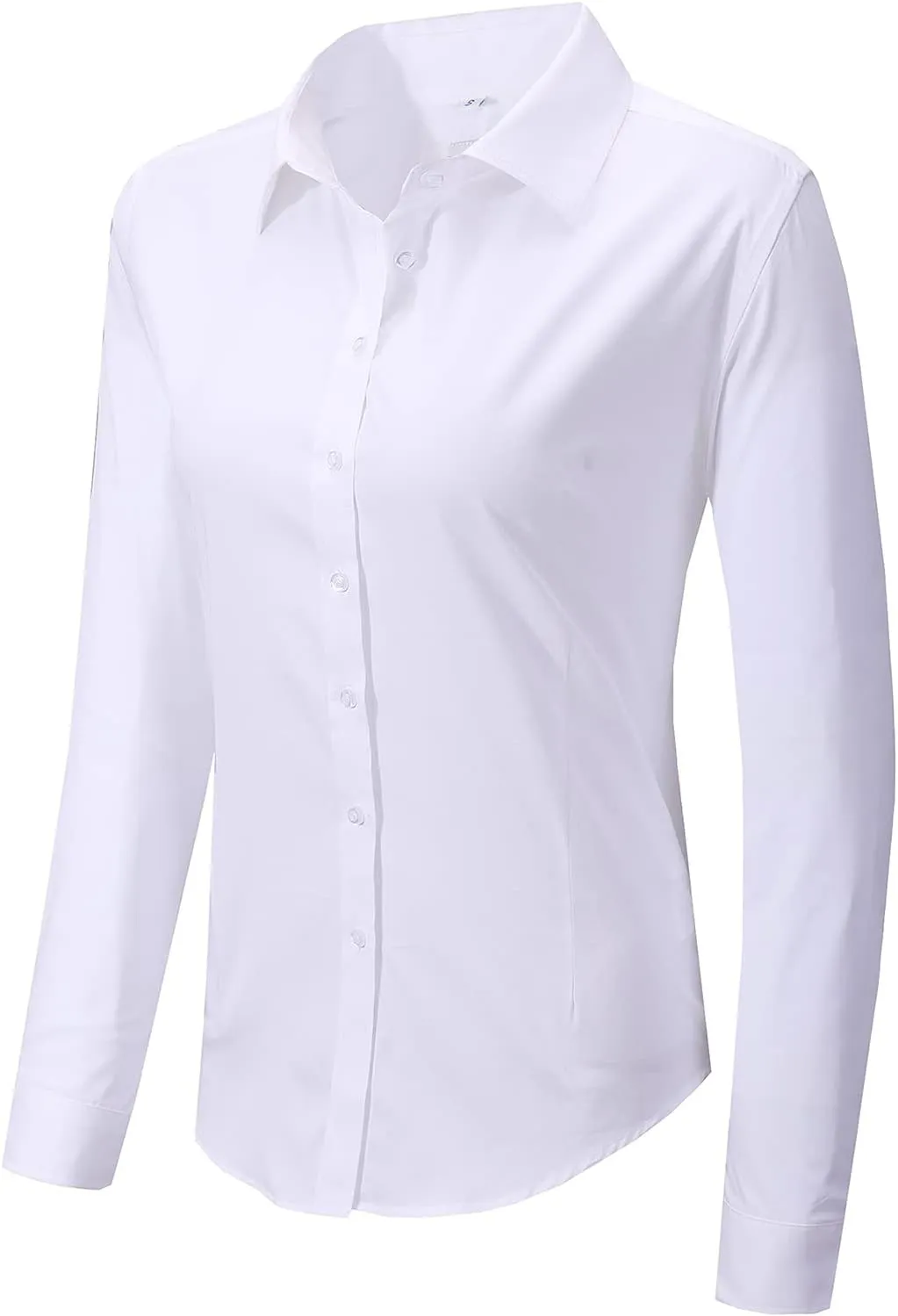 Women's Slim-Fit Button Down Shirts Stretchy Cotton Long Sleeve Work Blouse