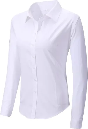 Women's Slim-Fit Button Down Shirts Stretchy Cotton Long Sleeve Work Blouse