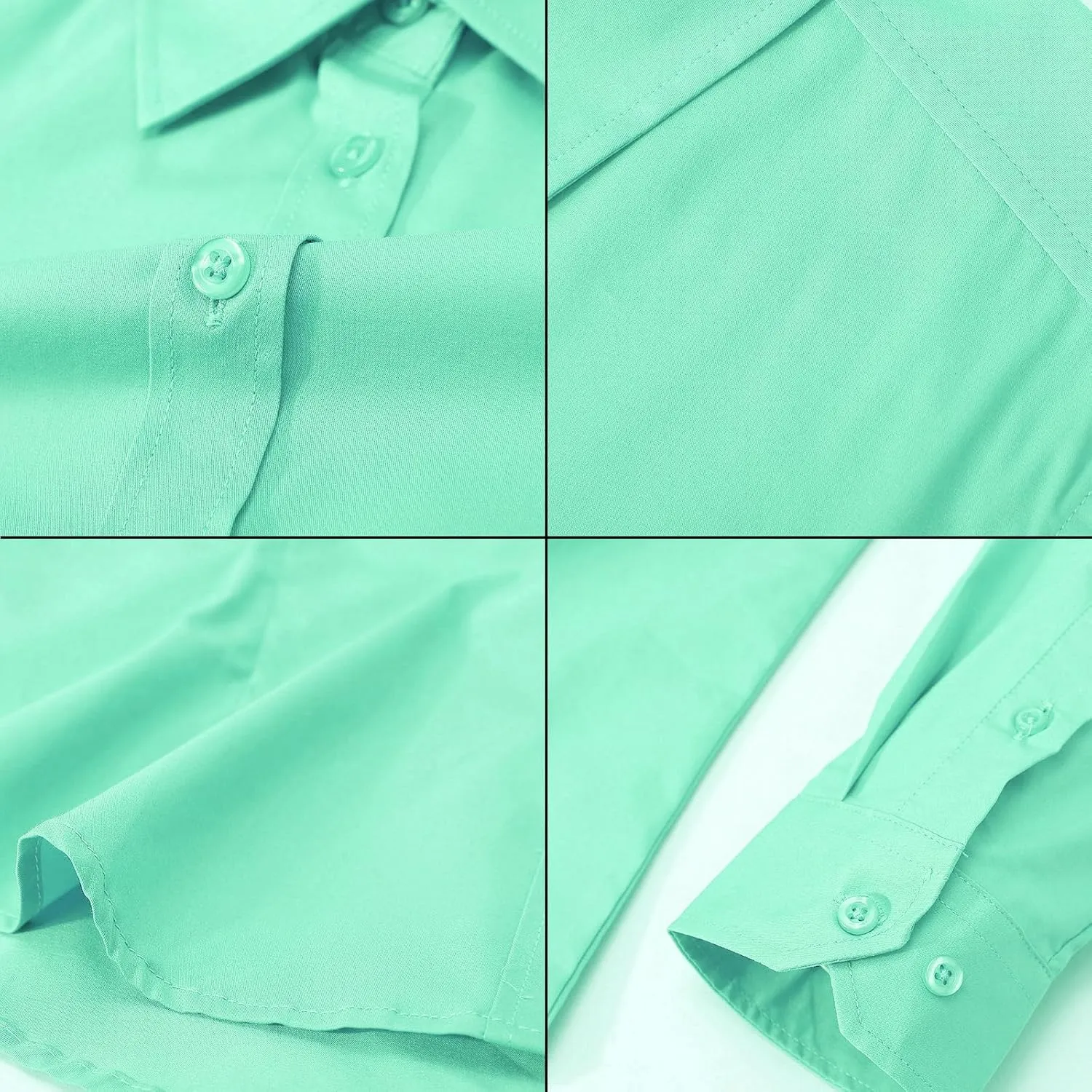 Women's Slim-Fit Button Down Shirts Stretchy Cotton Long Sleeve Work Blouse