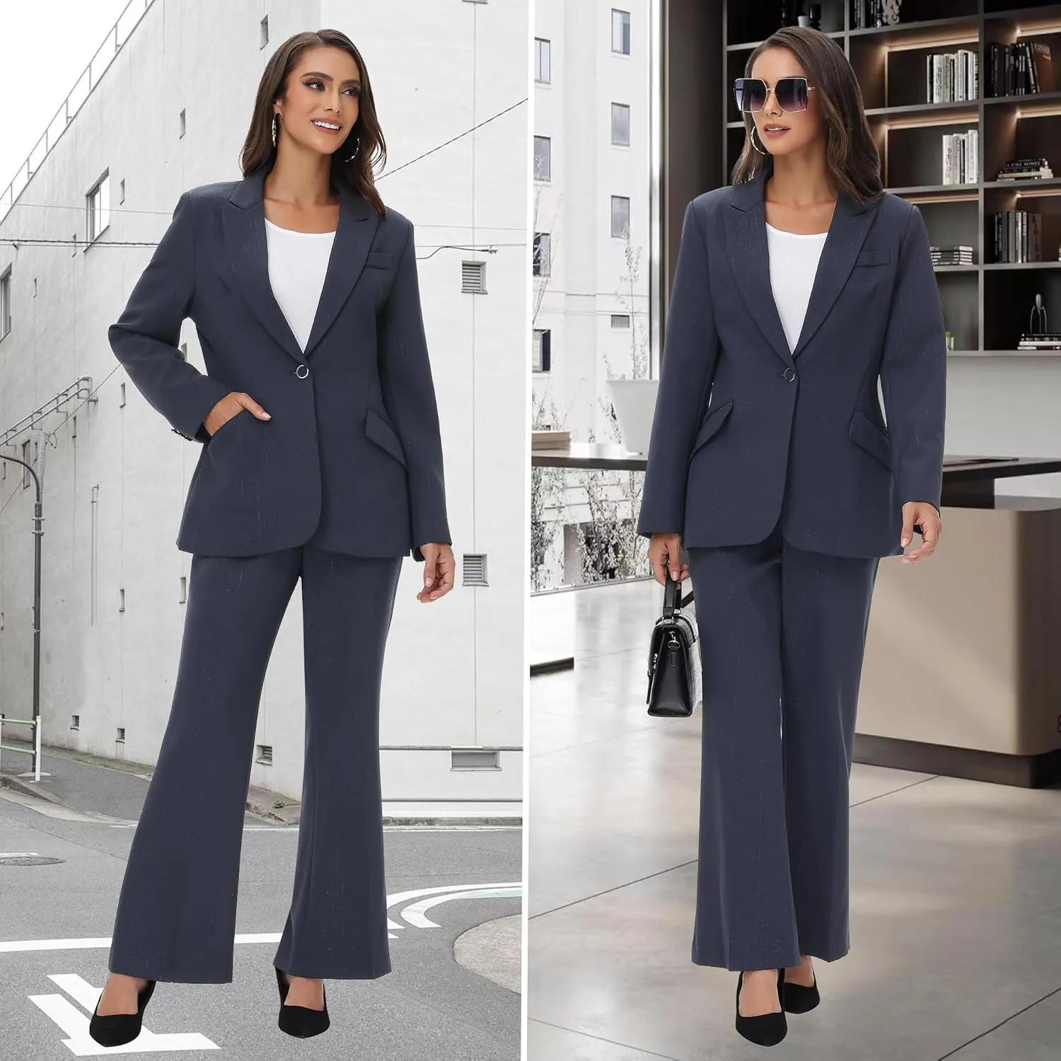 Women's Suit 2 Piece Set Pinstripe Blazer and Bootcut Dressy Pants Set for Work Office Business Outfits