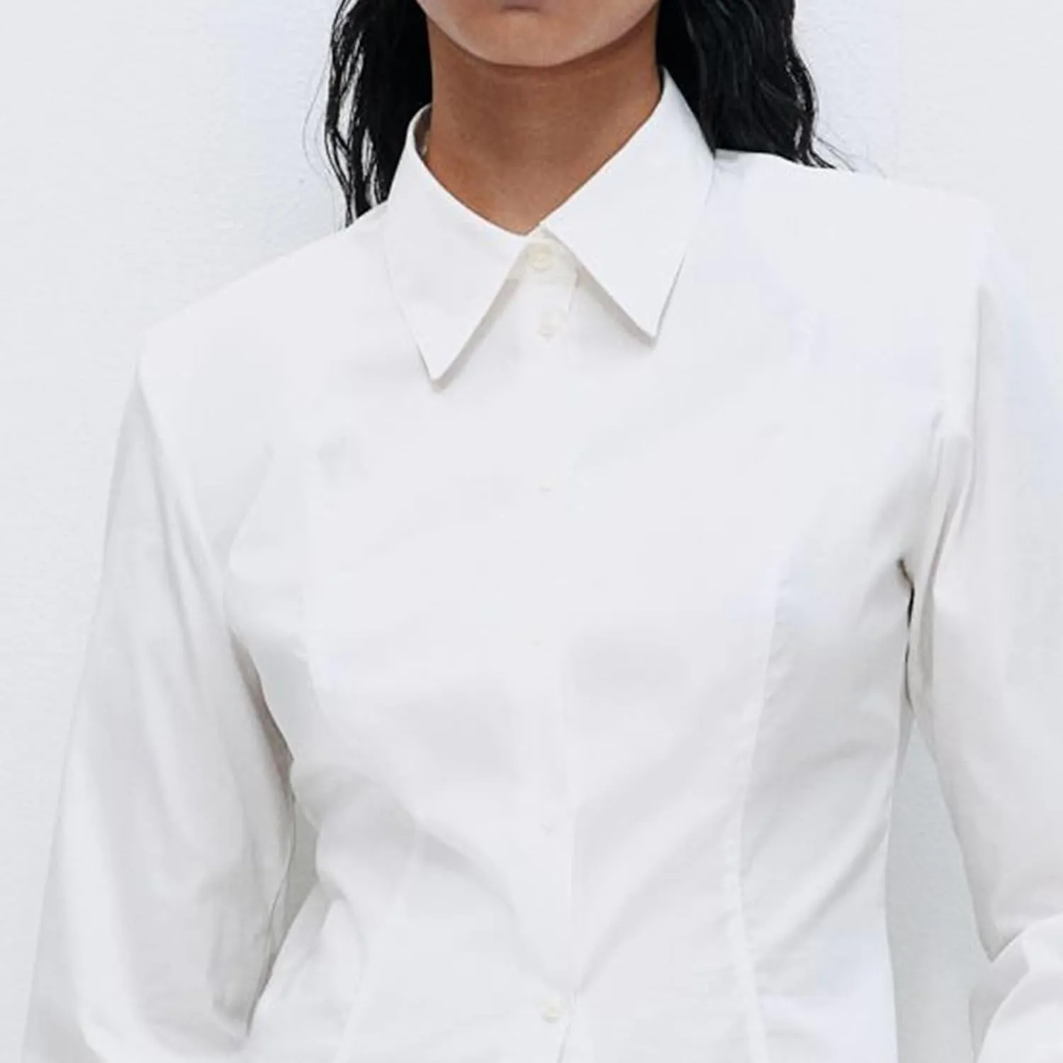 Womens White Dressy Casual Button Down Shirt Tapered Waist Slim Fit Top Long Sleeve Work Business Blouse