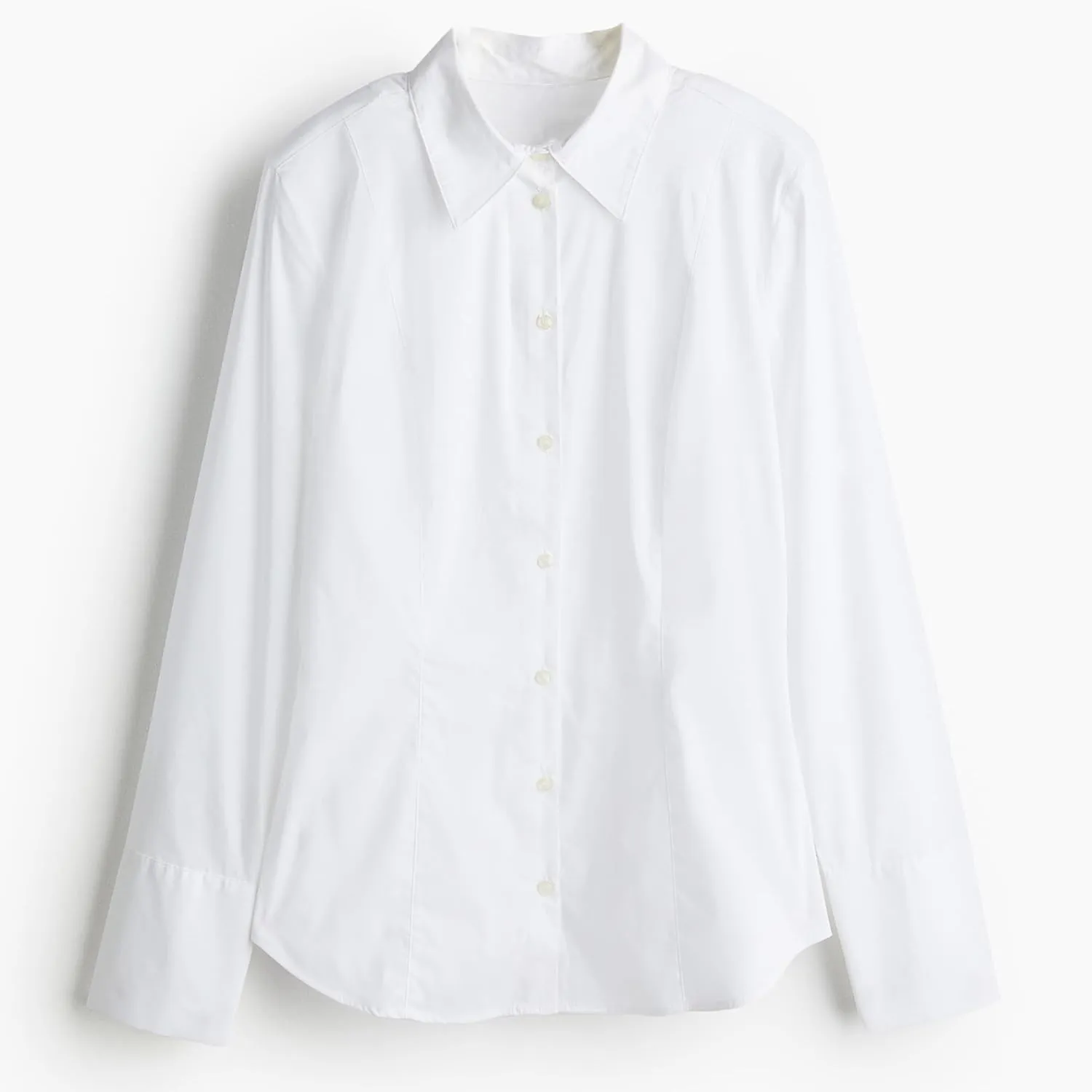 Womens White Dressy Casual Button Down Shirt Tapered Waist Slim Fit Top Long Sleeve Work Business Blouse